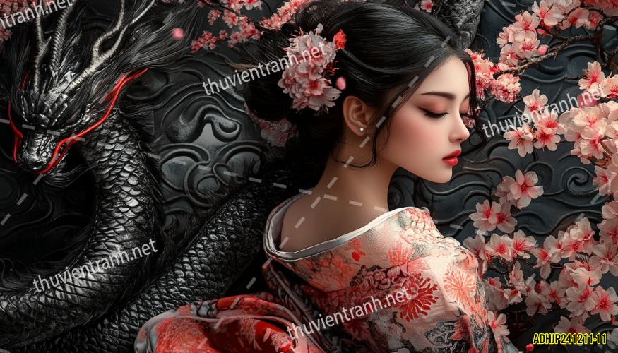 Tranh dán tường hoa cô gái Geisha Nhật Bản-ADHJP241211-11 - Tranh tường chất lượng cao